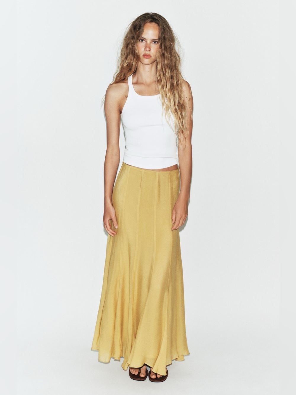 ZARA NWT Flowy Long Maxi Skirt Mustard Yellow XS 1255/420/305
